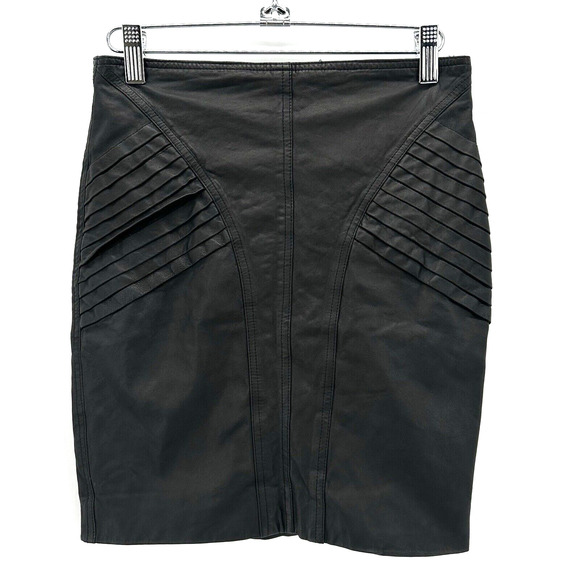 Robert Rodriguez Knife Pleated Pencil Skirt Leather Size 2 Mini Black Moto Retro - Picture 10 of 10